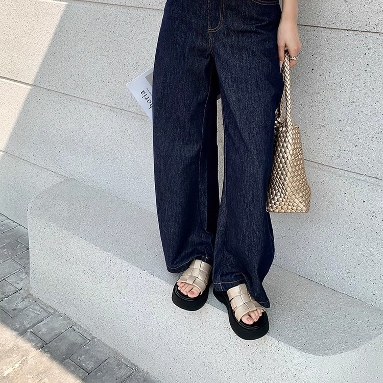 [Chao Bounan] Mint Weating ● Chanclas brillantes de 5,5 cm, zapatillas de pan de estilo romano de fondo grueso para mujer