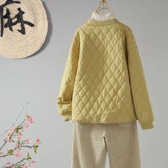 夹棉外套女2025菱格冬季新款短款宽松时尚纯色轻薄款棉服棉衣
