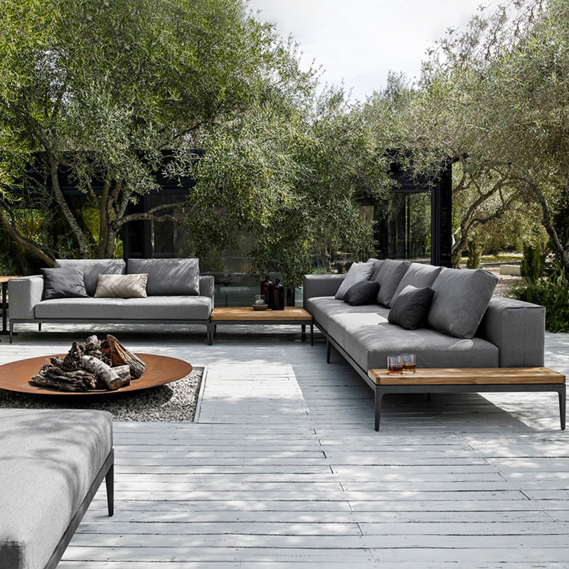 Muebles de exterior al aire libre combinación de sofá de ocio al aire libre patio balcón villa jardín madera maciza combinación de sofá de esquina