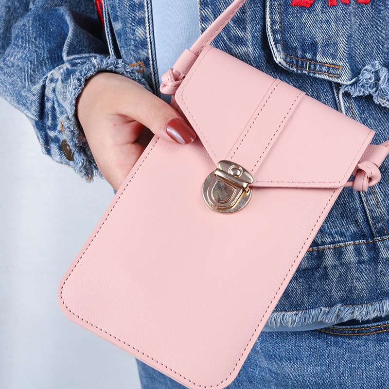 Venta directa de fábrica de las mujeres Bloqueo de moda crossbody pu cuero pantalla táctil teléfono móvil cartera femenina retro estudiante hebilla pequeña cartera