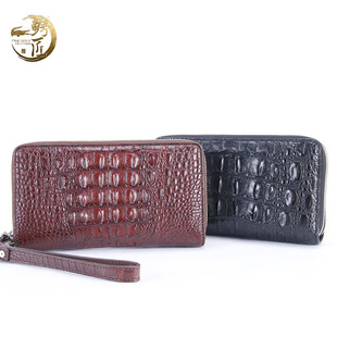 Crocodile Leather Clutch Bag Men's Crocodile Leather Large Capacity Business Casual Clutch Bag Men's Long Double Pull Wallet