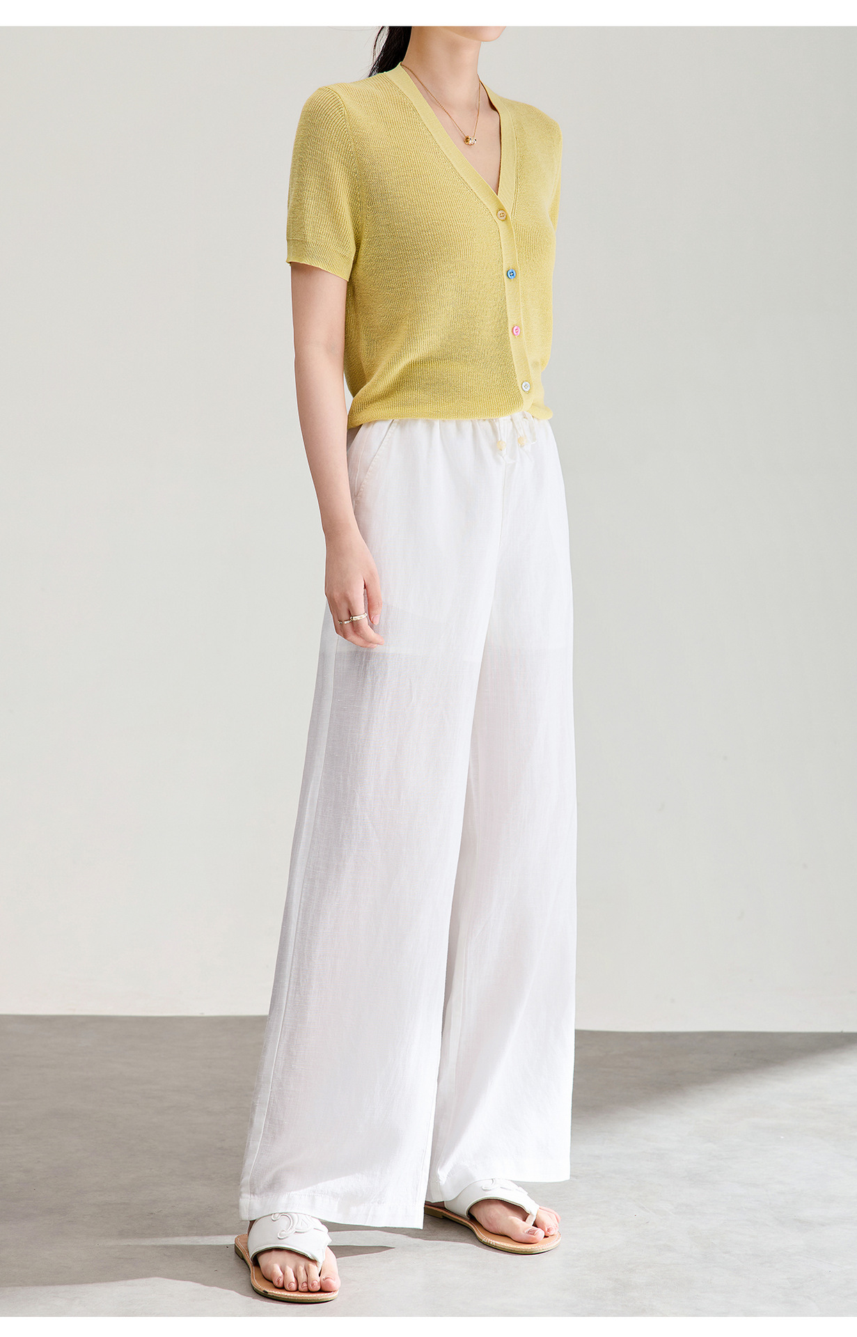 Quần culottes nữ ống rộng dáng suông vải tơ tằm pha linen chống nhăn mùa hè — Màu sắc chi tiết 22