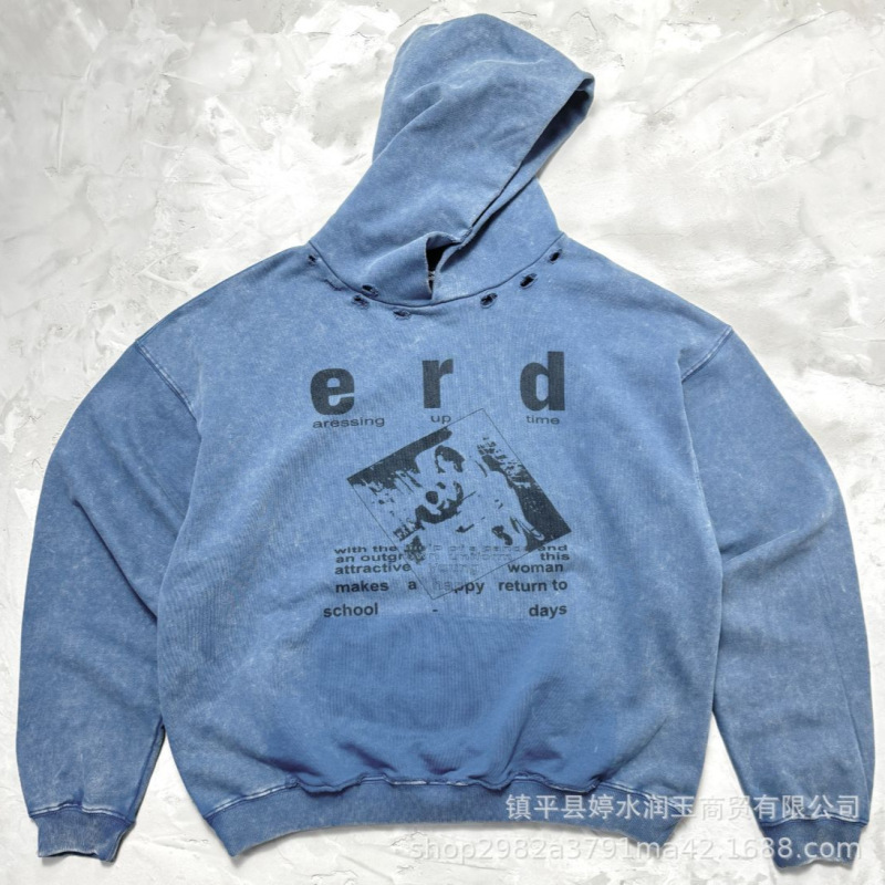 正确版忧郁的富二代人像标语破洞拉链连帽卫衣高街潮牌宽松男帽衫|undefined