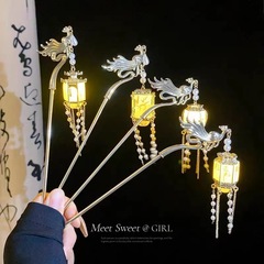 會發光的燈籠髮簪女夏季古風漢服簪子後腦勺盤發髮釵中秋頭飾髮飾