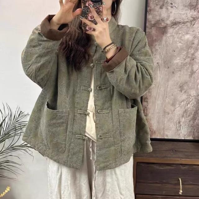 商场专柜女装剪标复古盘扣提花棉服上衣冬季夹棉保暖国风唐装外套