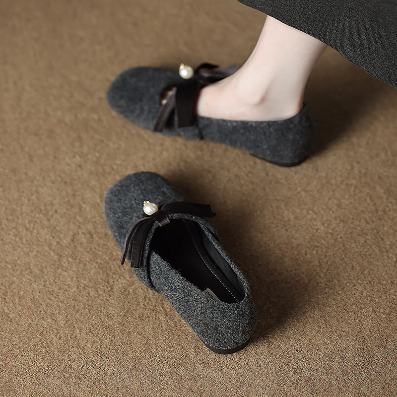 Sheepskin Version 638-28 Small Flats for Women 2025 Autum New Comfortable Maternity Bow Bean Shoes