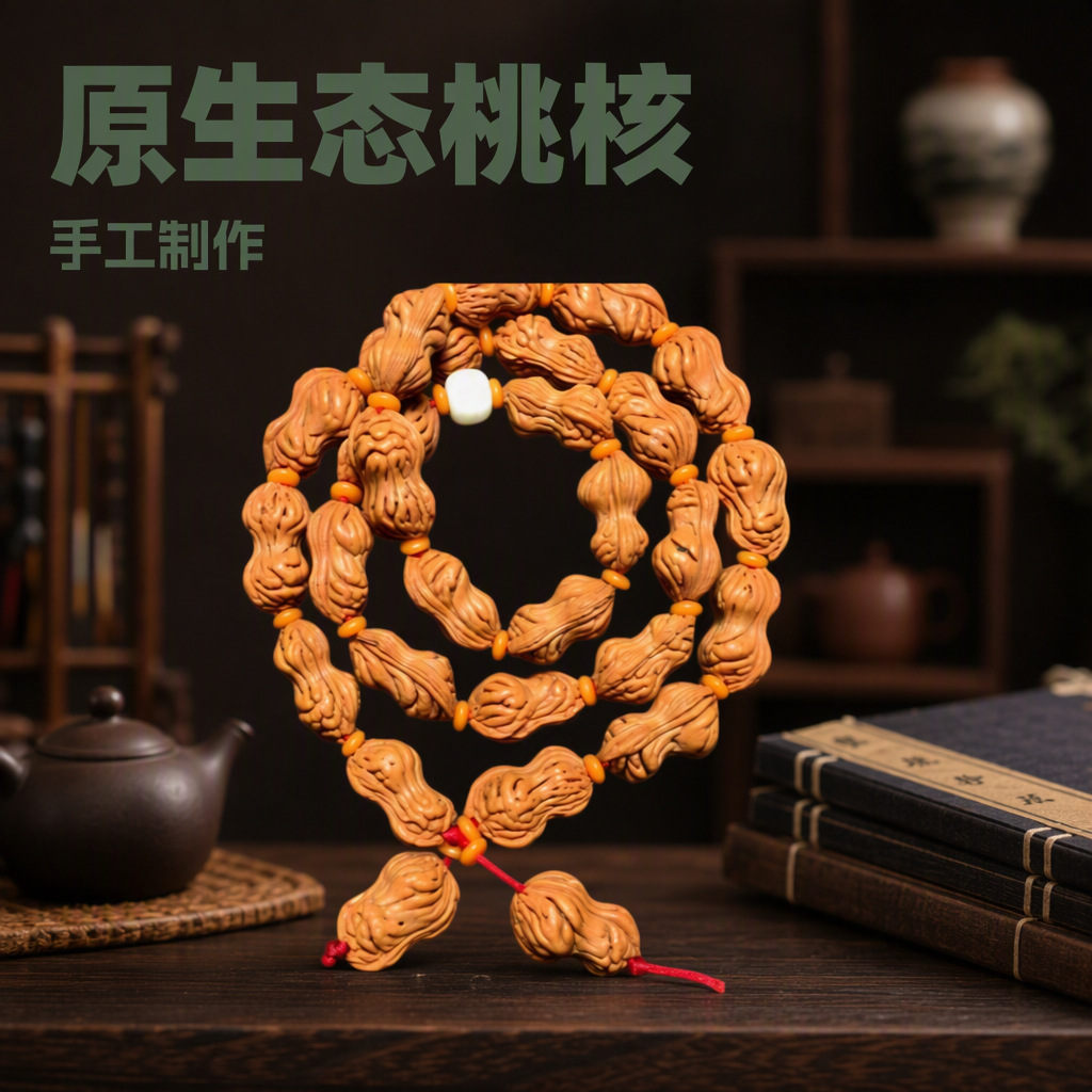 原生态龙纹桃核手串秦岭花生核桃葫芦文玩把玩异形金鱼肚脖挂长串