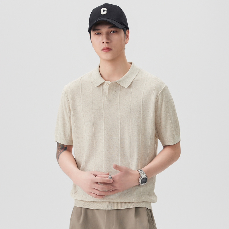 Retro Pure Color Short-Sleeved Polo Shirt for Men, Summer 2026 New Style, Versatile Lapel Knitwear T-Shirt Top