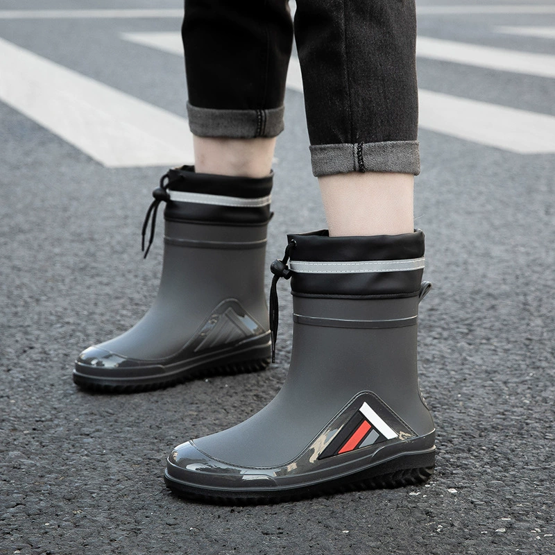 Новые зимние мужские резиновые сапоги на шнурке, ПВХ, плоские уличные резиновые сапоги до середины икры, Мужская Кухня, ферма, резиновая обувь для дождя