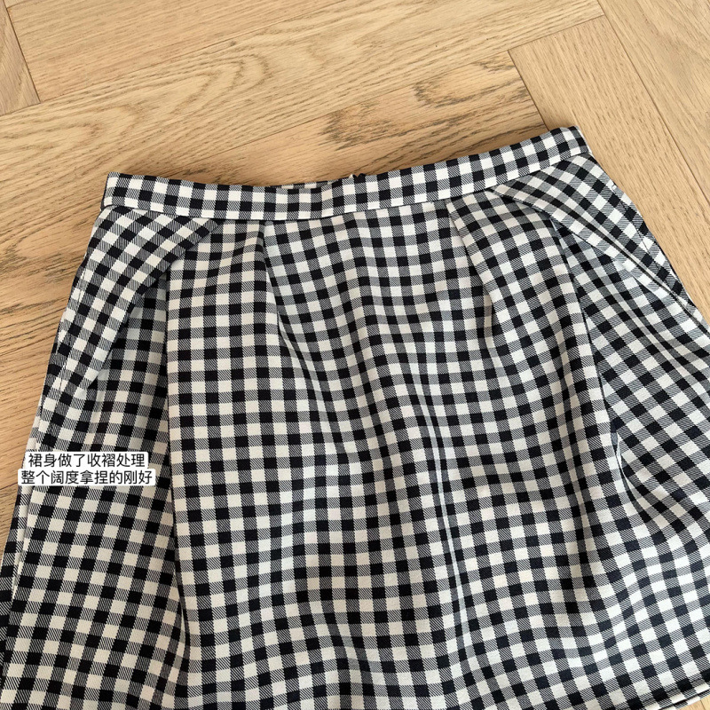 韓国の新しいクラシックな白黒チェック柄ショートスカート女性のための夏のデザイン多用途カジュアルバドショートスカート|undefined