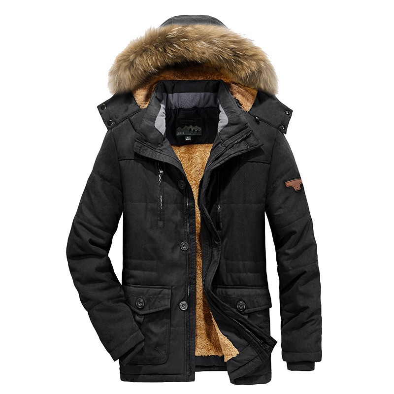Men's Clothing mid length cotton coats for men, plus velvet, thickened, large size, middle aged and elderly warm cotton coats, hooded jacket_voghion.com