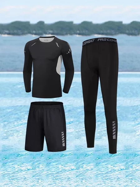 Men's Sun Protection Swimwear Set, Long Sleeve and Pants, Quick-Dry Surfing, Snorkeling, Diving Suit, Complete Swimming Gear