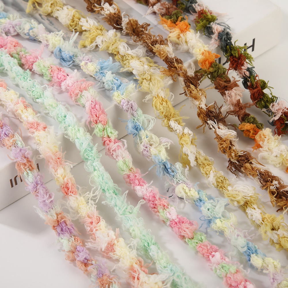 手工编织花朵朵辅料绳带绳抽线不绕线 DIY针织毛线绳带混彩材料