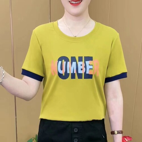 2024 fashionable Western-style mom's outfit letters spring T-shirt middle-aged and elderly large size all-matching bottoming shirt casual women