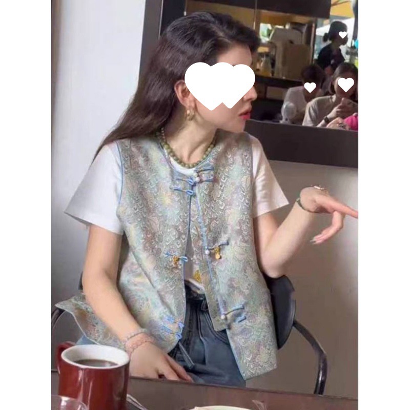 [Jacquard Craftsmanship] New Chinese Style Green Vest 2025 Summer New Vest Tang Suit Women's High-End