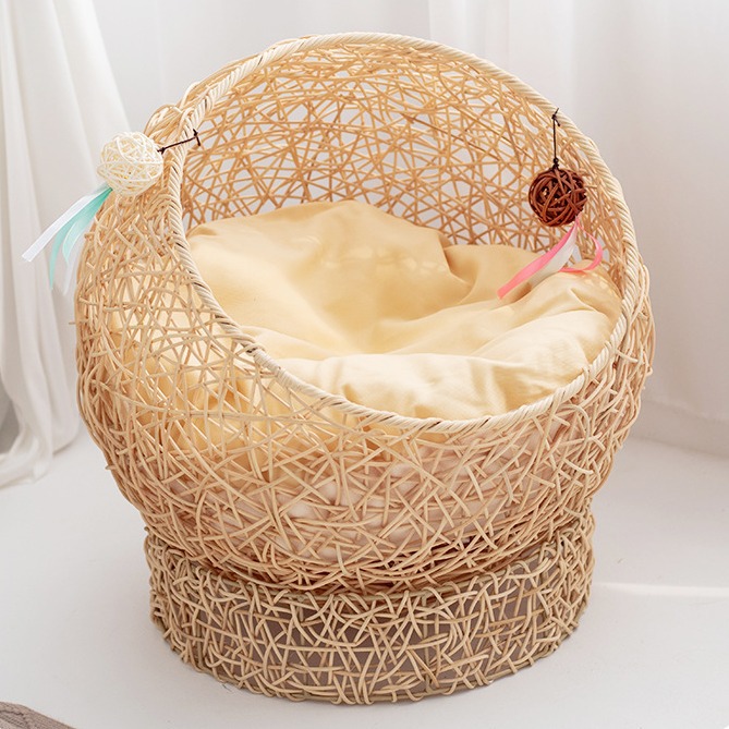 Four Seasons universal semi-cerrado mascota nido gato hamaca tejida gato cálido Nido Villa gato jaula Ratán tejido gato nido