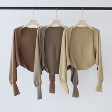 羊毛混纺针织衫开衫秋季爆款慵懒风披肩一片式廓形小坎肩外搭长袖