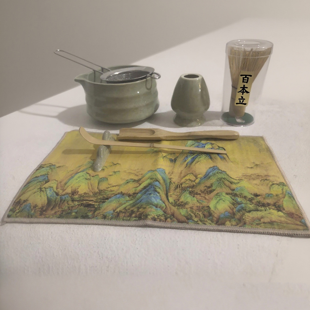 Conjunto de herramientas de matcha de cerámica transfronteriza con cuenco de boca, herramientas de orden de té, cuenco de matcha japonés con conjunto de paneles de té