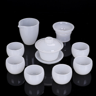 White Jade Glazed Kung Fu Tea Set 2025 New Model Light Luxury Household Tea Cup Box Set