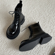 VERO EVA小眾設計感漆皮短靴百搭女式皮靴2023秋季新款粗跟馬丁靴