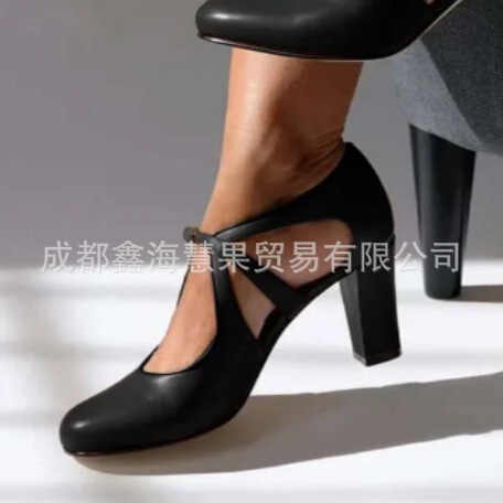 Cross-Border Foreign Trade Model 2023 Autumn New Elegant High-Heeled Round-Toe 40-43 Size Buckle Strap Orange Large Size Women's Shoes Cross-Border Foreign Trade Model 2023 Autumn New Elegant High-Heeled Round-Toe 40-43 Size Buckle Strap Orange Large Size Women's Shoes