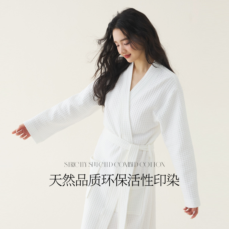 純綿の寝衣秋冬の女性の新型のワッフルのバスローブと長い四季のホテルのパジャマの春の朝の服の夏|undefined