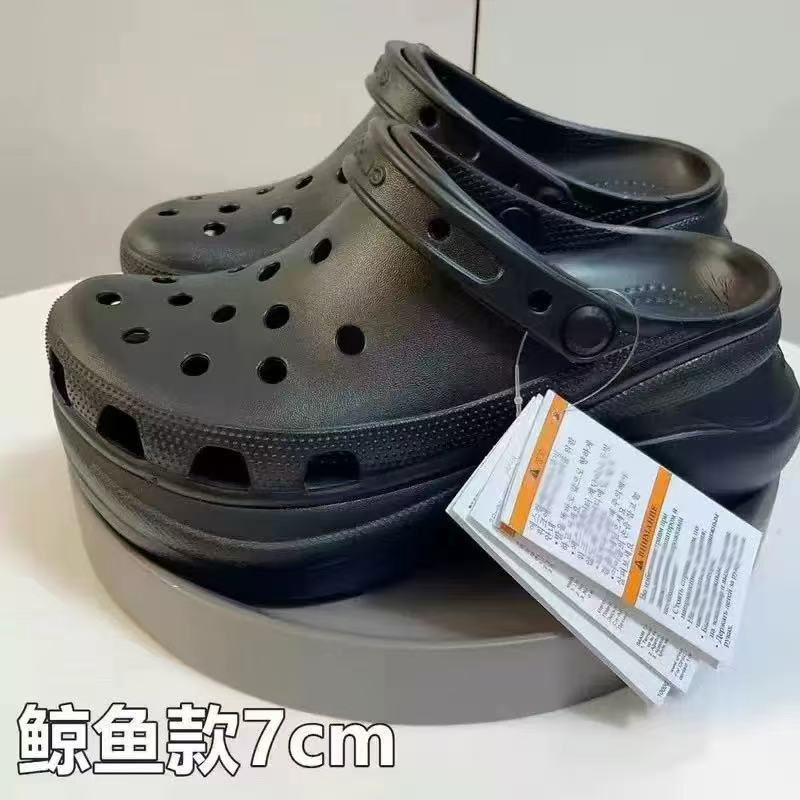 Cross Whale Hole Shoes Women's Thick-Soled Celebrity High-Heel Height-Increasing Outdoor Non-Slip Breathable Closed-Toe Sandals