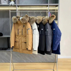 25冬季潮牌MLB男女情侣款防寒保暖连帽大毛领加厚工装羽绒服