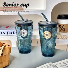 ins高颜值水杯男生桌面办公家用吸管杯泡茶带滤网加厚玻璃杯礼品