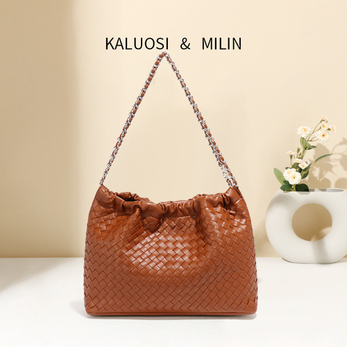 New Sheen Wind Plain Color Elegant Knitted Cloud Bag Fashion Trend Underarm Bag Simple Versatile Shoulder Bag for Women