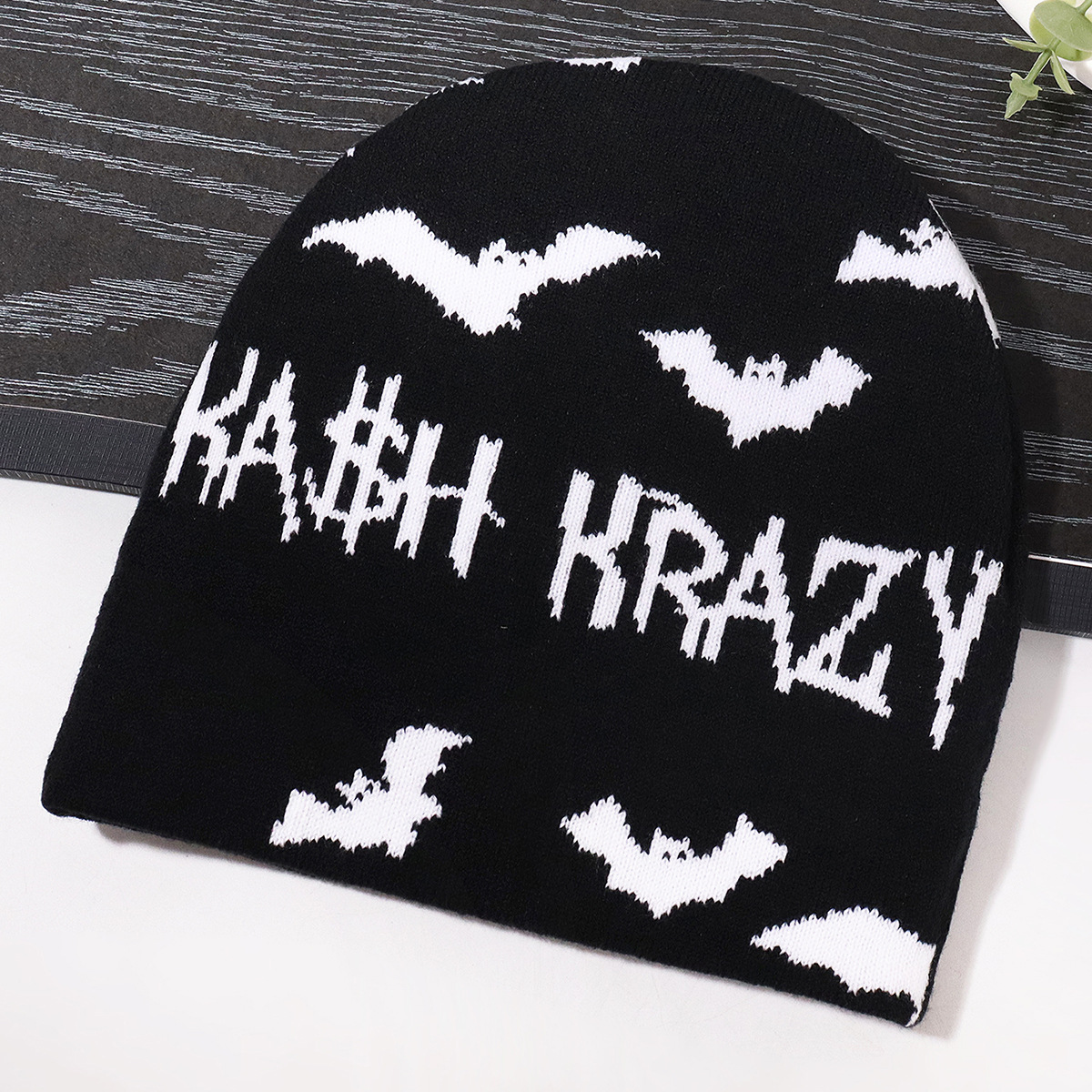 Fashion Halloween alphabet jacquard knitted hat personality trend cold and warm_viptrois.com
