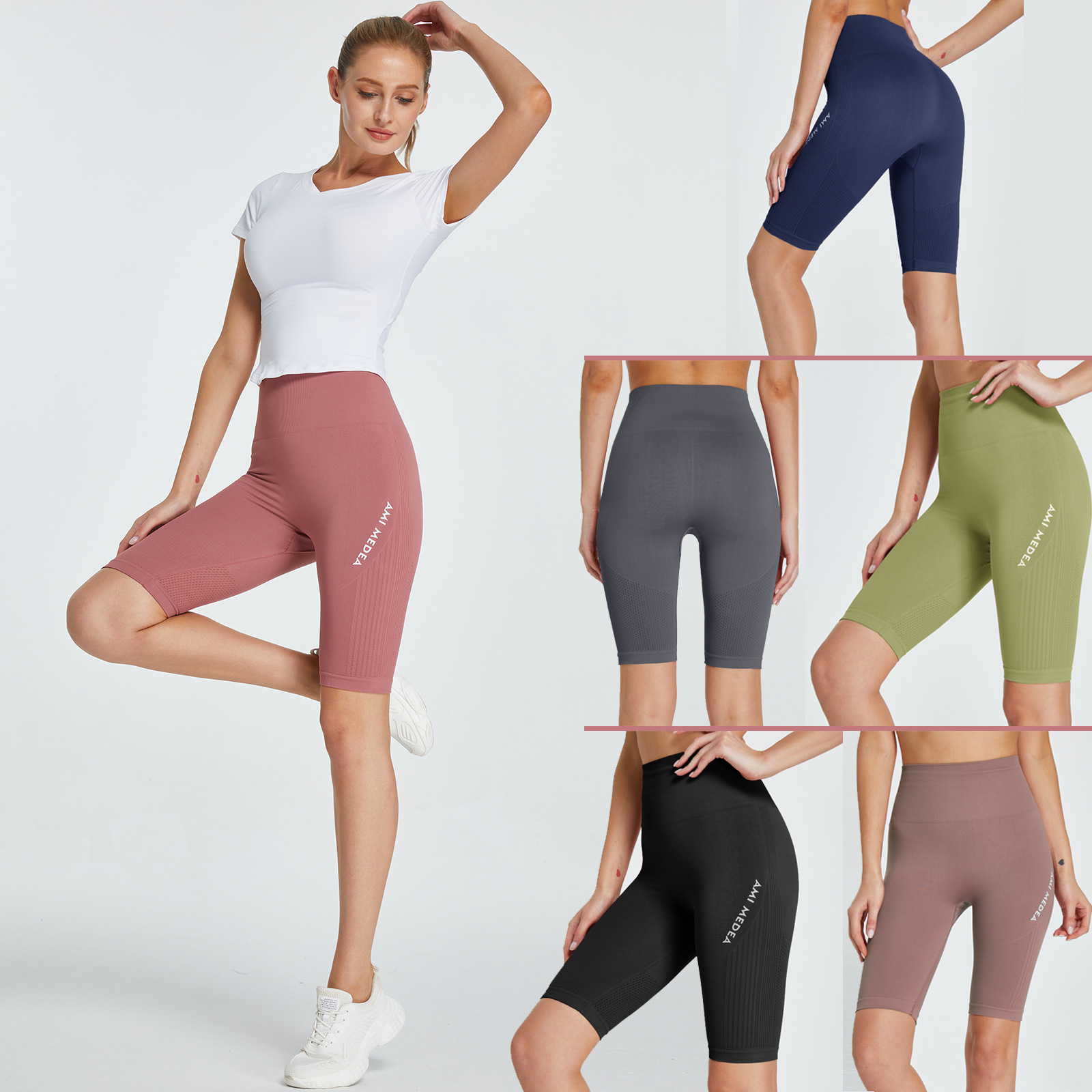 2024 New High-Waist Five-Finger Shorts, Tight Thigh-Lifting Cycling Shorts Running Sports Quick-Dry Yoga Letter Shorts