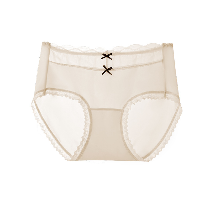 Calzoncillos de seda de hielo de entrepierna de algodón fino de verano para mujer 2025 nueva ropa interior de mujer de malla de encaje