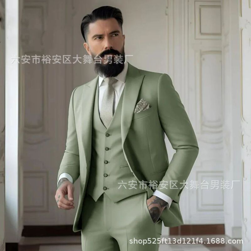 2024 African Cross Border Men's Suit Slim-fit Three-piece Wedding Groom Tuxedo Suit Prom Dress Suit