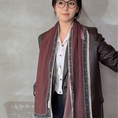 新款老钱复古法式波点丝巾高级百搭印花气质领巾装饰发带包包围巾