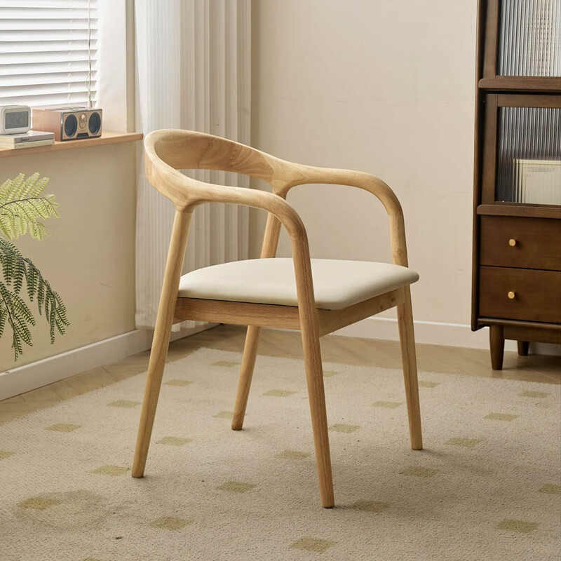 Silla de madera maciza silla de comedor de madera de cera blanca silla de respaldo silla de sillón silla presidencial silla de estudio con reposabrazos simple