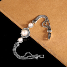 新款上新 s925银饰品时尚女式珍珠手链 尼泊尔风复古做旧简约手环