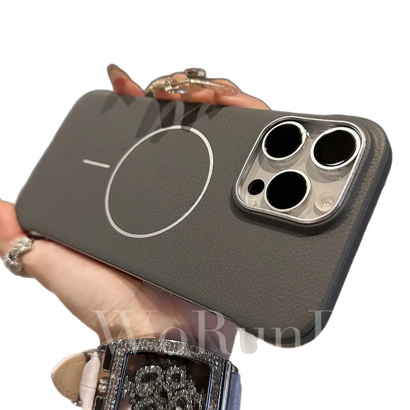 超薄型レザー調フレームレス薄型磁気吸着スマホケース iPhone17promax/Apple16/15対応 保護カバー|undefined