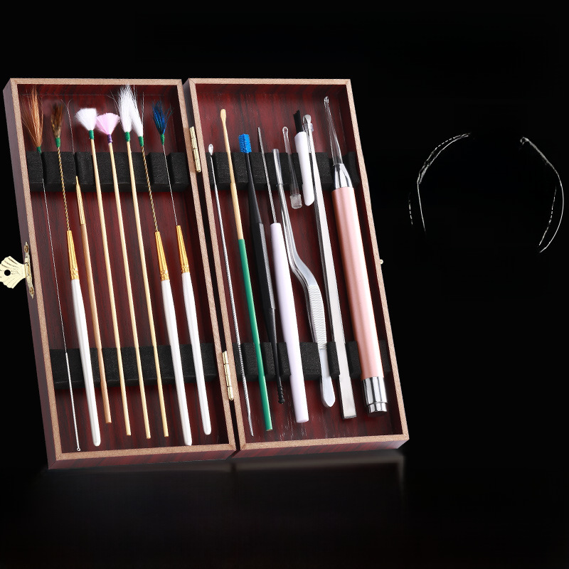Wooden box ear picking tool set ear scoop ear scoop ear scoop goose hair stick buckle hair with light visible luminous ear scoop