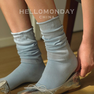 85190 Zhuji socks women's summer thin piled socks cotton socks calf socks gray stockings curling ballet style women