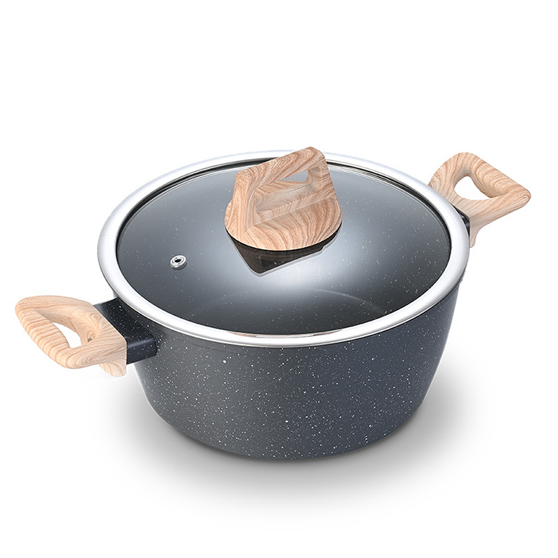 Comercio exterior transfronterizo Piedra médica Olla de sopa de doble oreja Olla de aluminio para el hogar Olla de aluminio sin humo de aceite Cocina de inducción Estufa de gas