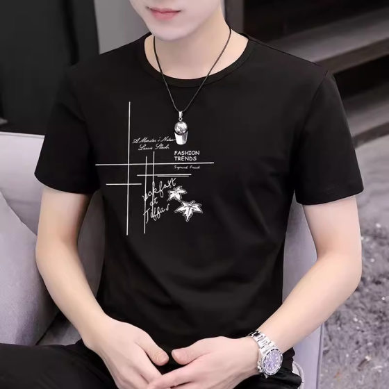 Handsome Men's Short-sleeved T-shirt Ice Silk Short-sleeved Men's T-shirt Summer Round Neck Base Shirt Casual All-match Short T-shirt for Men