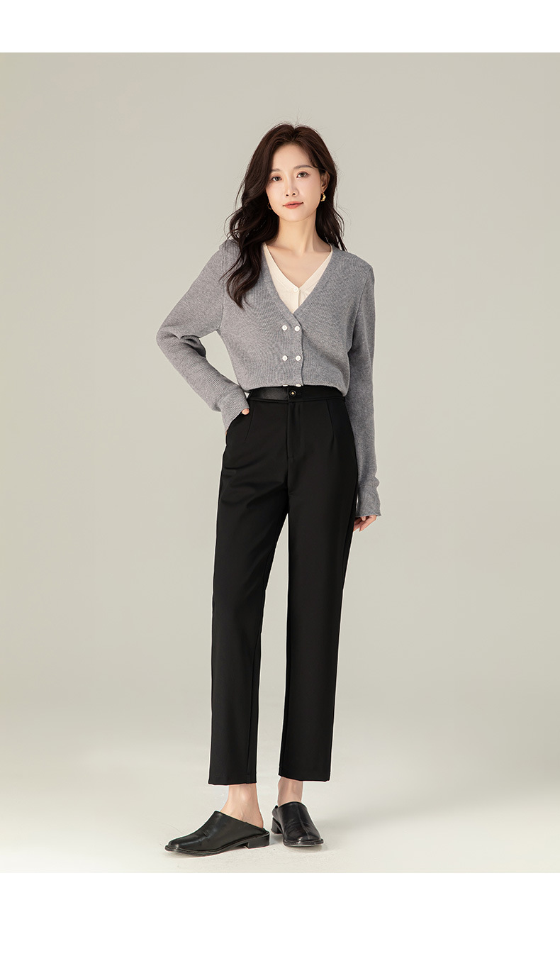 Quần tây nữ Xingge ống lửng cạp cao dáng thẳng — Màu đen chi tiết 24