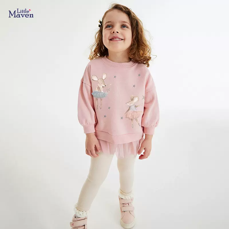 Little maven秋款长袖女童套装网纱欧美儿童套装可爱卡通女童套装