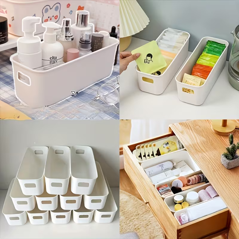 跨境专供桌面收纳盒化妆品零食收纳筐家用浴室厨房抽屉整理储物盒