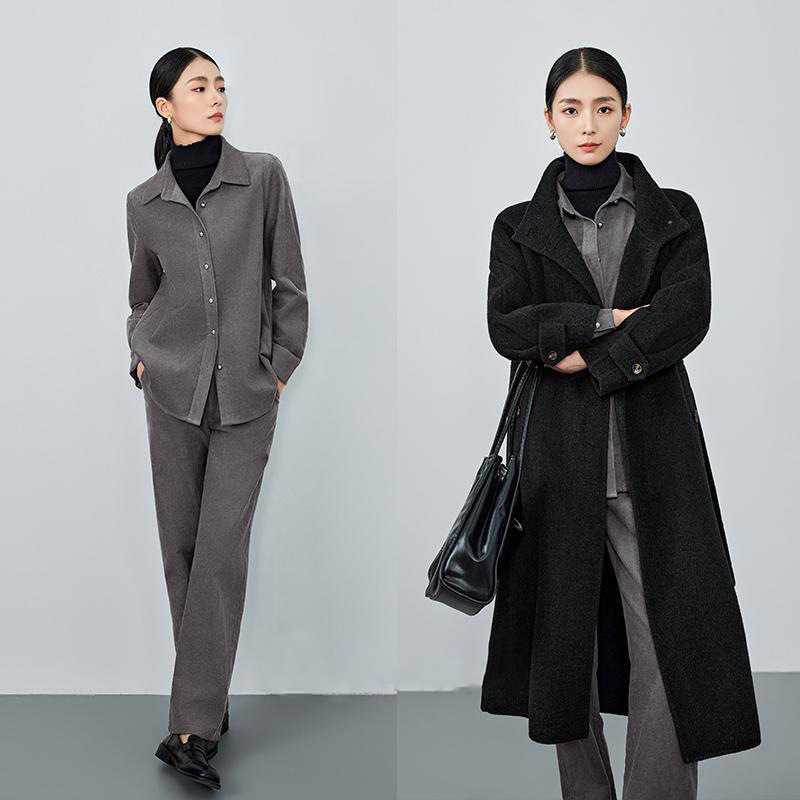 老钱复古深灰色衬衫女2025秋冬季新款高级感加厚休闲叠穿长袖衬衣|undefined