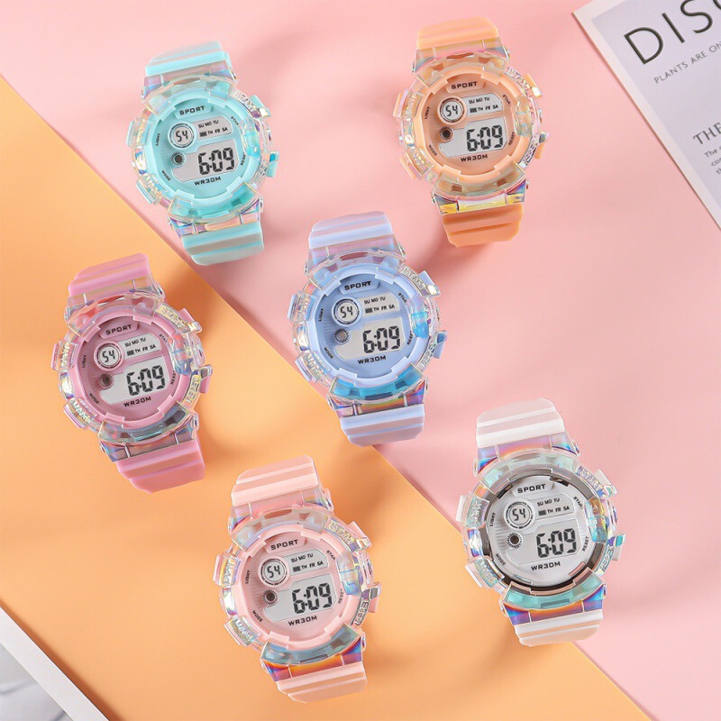 Hot New Student Electronic Watch Macaron Gradient Watch Outdoor Waterproof Multifunctional Sports Electronic Watch