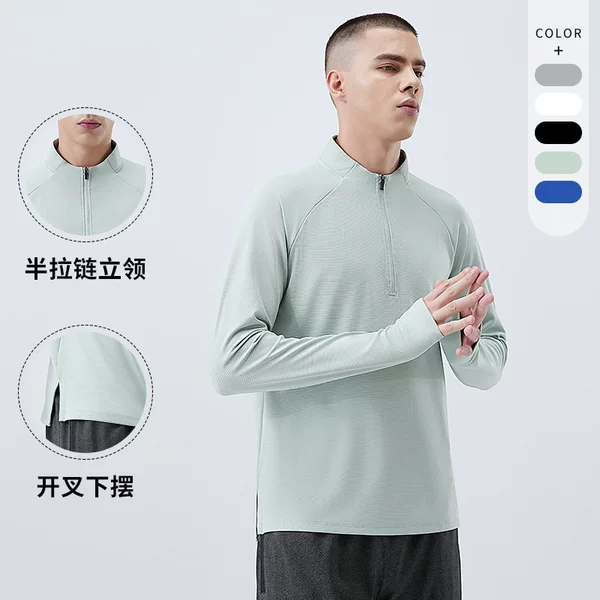 New Autumn and Winter Half Zipper Quick-drying Long-sleeved Quick-drying Clothes Men's Sports Top T-shirt Fitness Sports Cycling Running Clothes