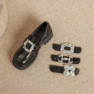 Ready in Stock ~ Loafers for Women 2025 New One Shoe Multi-Wear Velcro Rhinestone Buckle Thick Sole Heightening Round Toe Women's Shoes