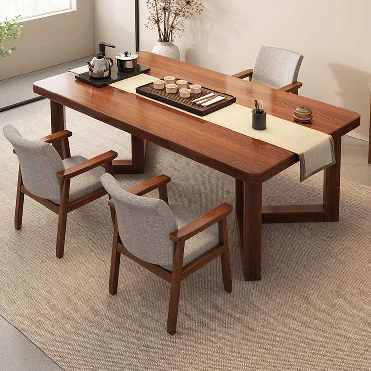 Комбинация чайного стола и стула, новый китайский стиль, домашний балкон, большой чайный столик, чайный столик, простой офисный чайный столик с сердцевиной из цельного дерева